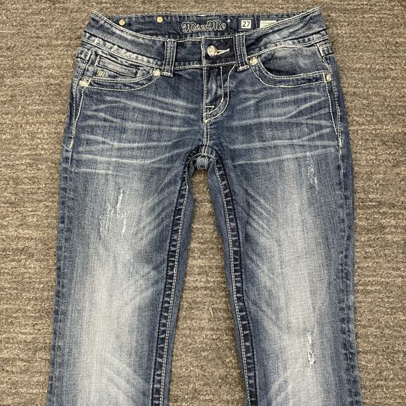 Miss Me Jeans 27 x 34 Boot Cut Rhinestone Sequin Bling Distressed Buckle Cross - Picture 9 of 13